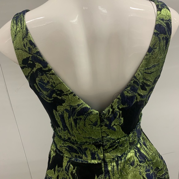 Green, black & navy blue brocade metallic cocktail formal dress Theia size 12 - Picture 3 of 4